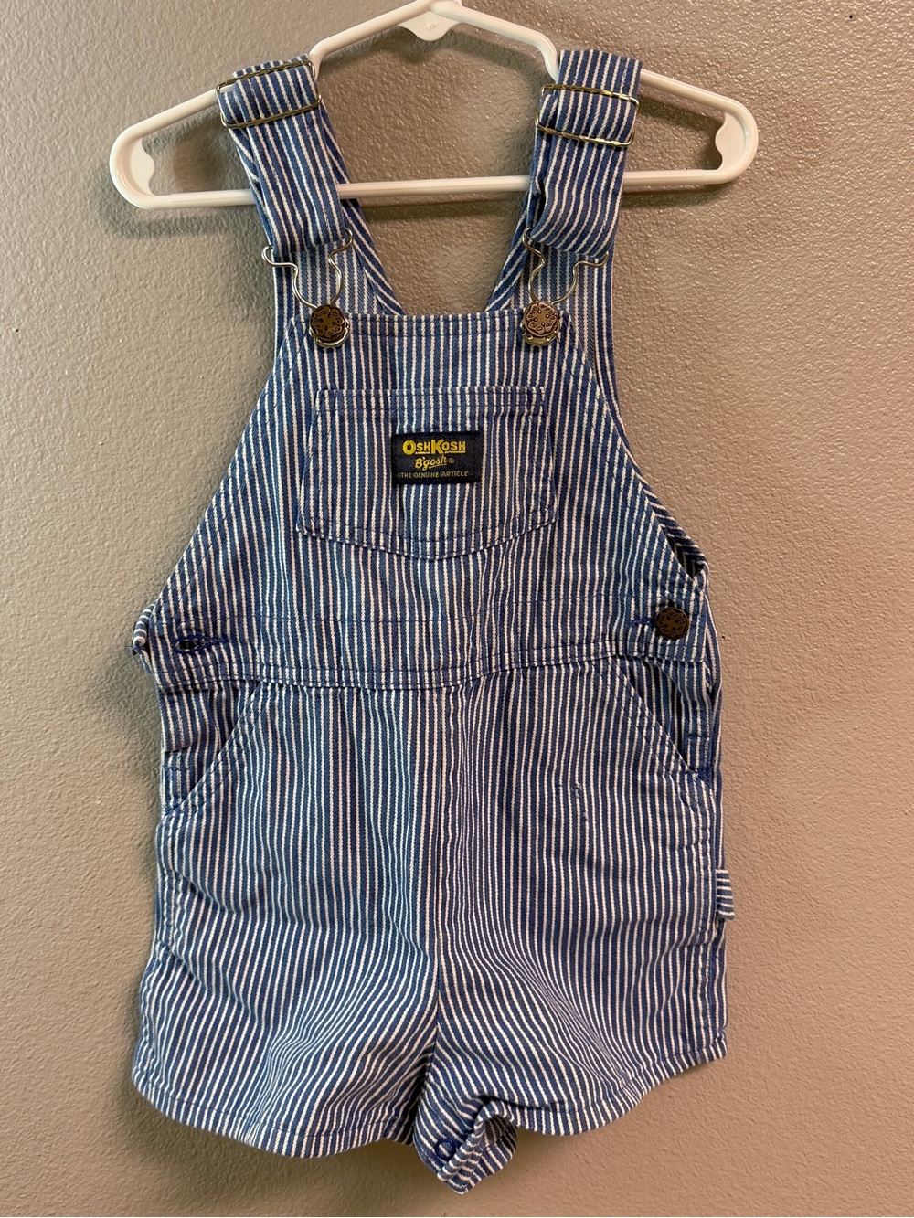 OshKosh B'gosh Navy and White Striped Short Overalls